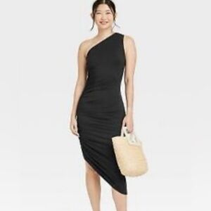 NWT a new day One-Shoulder Bodycon Black Dress Wedding Cocktail Holiday Size S